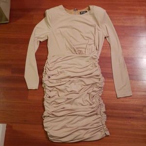 NEW! Nasty Gal beige ruched stretch dress. Large.